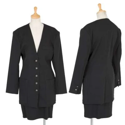 【SALE】ジャンポールゴルチエJean Paul GAULTIER リブストレッチノーカラーセットアップスーツ 黒