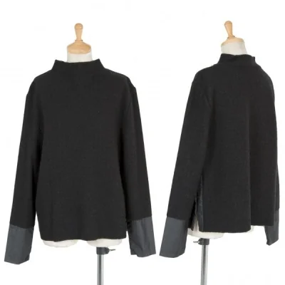 センソユニコSENSOUNICO ボトルネックナイロン切替デザイン長袖トップス チャコール