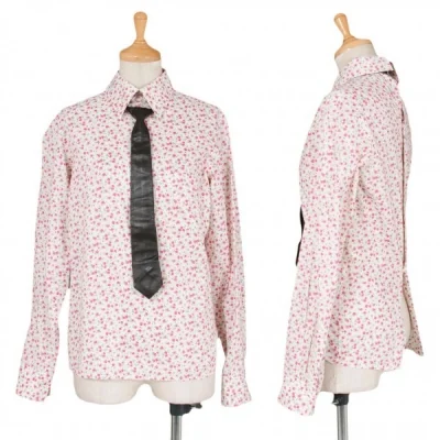 トリコ コムデギャルソンtricot COMME des GARCONSレザーネクタイ付花柄長袖バックボタンシャツ
