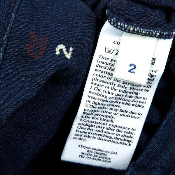 R by 45rpm インディゴ染めコットンプリントTシャツ 紺2 (K-27207)