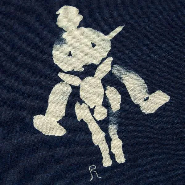 R by 45rpm インディゴ染めコットンプリントTシャツ 紺2 (K-27207)