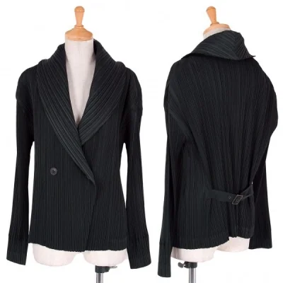 【SALE】イッセイミヤケISSEY MIYAKEプリーツショールカラージャケット グレー