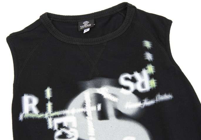 SALE】ヴェルサーチVERSACE プリントタンクトップ 黒白グレーS