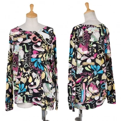 【600SALE】ツモリチサトTSUMORI CHISATO イラストデザイン長袖コットントップス 【返品不可】 黒マルチ