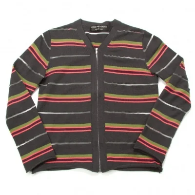 【SALE】コムデギャルソン オムプリュスCOMME des GARCONS HOMME PLUS ウール透けボーダーデザインジップアップカーディガン