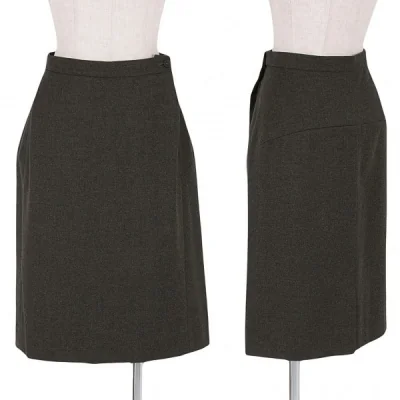 【SALE】イッセイミヤケ ペルマネンテISSEY MIYAKE PERMANENTE ウールタック台形スカート 杢カーキ