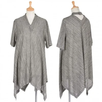 ヒロコビスHIROKO BIS レーヨンポリAライン半袖ニットチュニック グレーベージュ