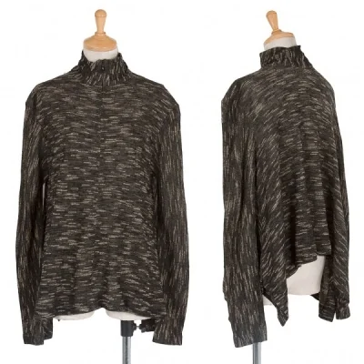 ヒロコビスHIROKO BIS 混紡ハイネック裾広がりニット 黒ベージュ