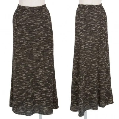 ヒロコビスHIROKO BIS 混紡ニットロングスカート 黒ベージュ