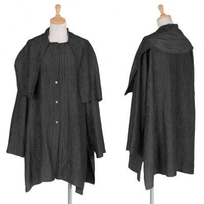 ヒロコビスHIROKO BIS ポリストールデザインロングシャツ 黒