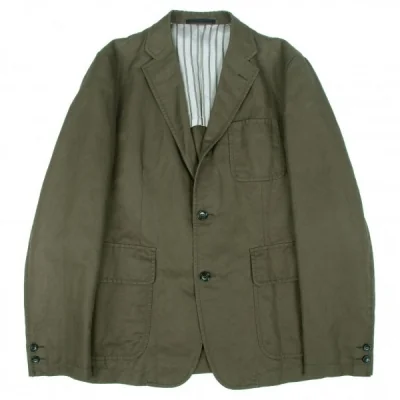 コムデギャルソンオムCOMME des GARCONS HOMME コットンリネン洗い加工ジャケット モスグリーン