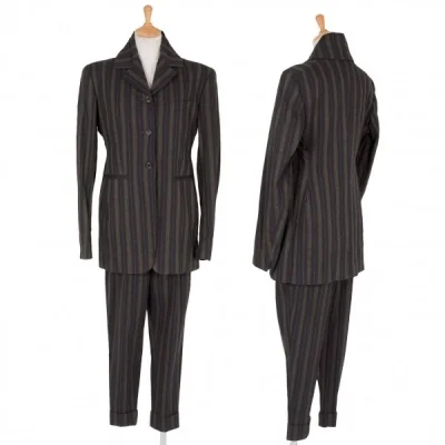 ロメオジリROMEO GIGLI マルチストライプ3Bジャケットセットアップスーツ 茶黄他