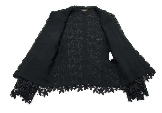 COMME des GARCONS 黒レースフリル ジャケット コムデギャルソンCOMME des GARCONSスナップボタンレースジャケット 黒