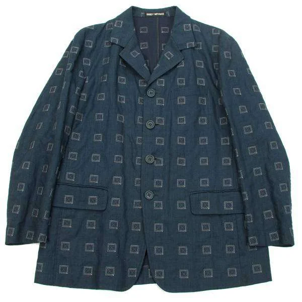 イッセイミヤケ メンISSEYMIYAKE MEN 4Bリネン刺し子ジャケット 紺白