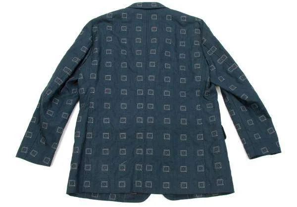 イッセイミヤケ メンISSEYMIYAKE MEN 4Bリネン刺し子ジャケット 紺白