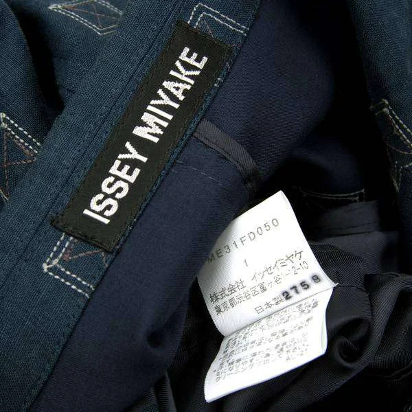 イッセイミヤケ メンISSEYMIYAKE MEN 4Bリネン刺し子ジャケット 紺白