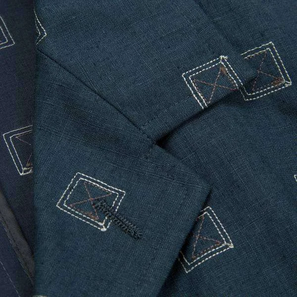 イッセイミヤケ メンISSEYMIYAKE MEN 4Bリネン刺し子ジャケット 紺白