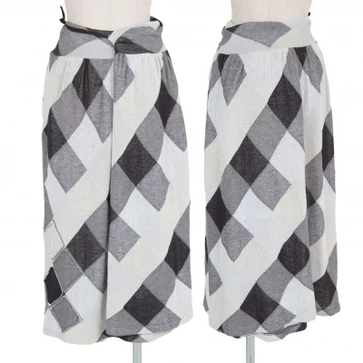 【SALE】ワイズY's ブロックチェックデザインニットスカート 黒グレー