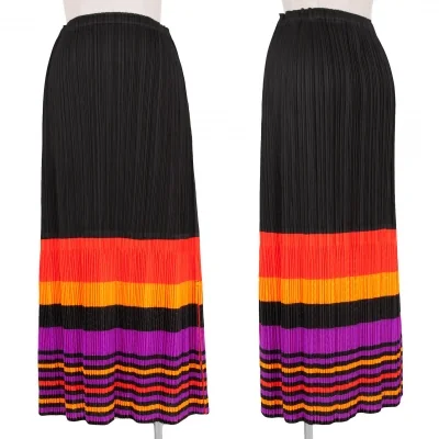 【SALE】プリーツプリーズPLEATS PLEASE ネオンカラーボーダースカート 黒紫オレンジ赤