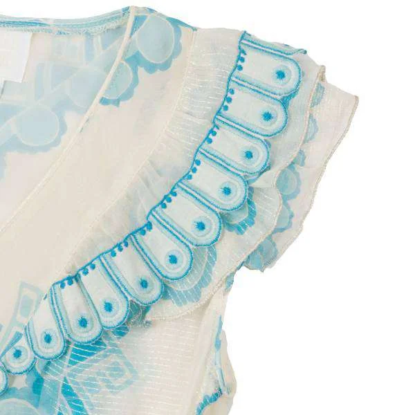 アナスイ　ワンピース　シルク　ラメ入り アナスイANNA SUI ラメ刺繍装飾シルクワンピース 生成青2 | DC