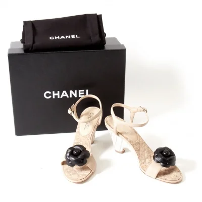 【SALE】シャネルCHANEL 14C カメリアキルティングウエッジソールストラップサンダル