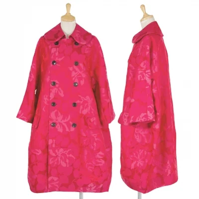 【SALE】コムデギャルソンCOMME des GARCONS ポリレーヨン花柄ジャガード七分袖ダブルコート ピンク