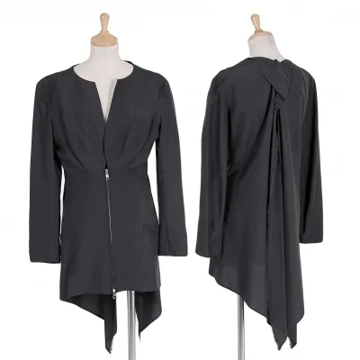 【SALE】ヨウジヤマモト ファムYohji Yamamoto FEMME シルクノーカラージップジャケット 黒