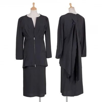 【SALE】ヨウジヤマモト ファムYohji Yamamoto FEMME シルクノーカラーセットアップスーツ 黒