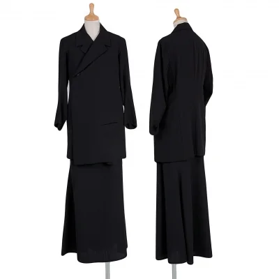 ヨウジヤマモト ファムYohji Yamamoto FEMME  ウールギャバセットアップスーツ 黒