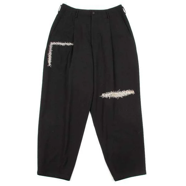 ヨウジヤマモト プールオムYohji Yamamoto POUR HOMME かけつぎ刺繍ウールギャバタックパンツ