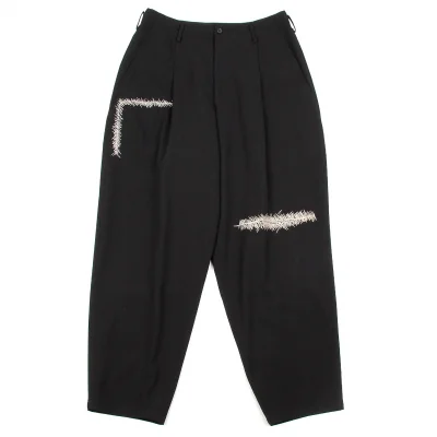 ヨウジヤマモト プールオムYohji Yamamoto POUR HOMME かけつぎ刺繍ウールギャバタックパンツ