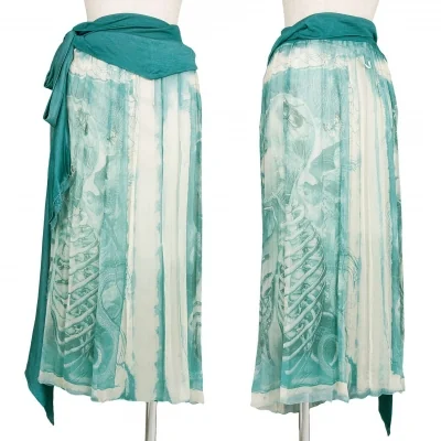 【最終値下げ】ジャンポールゴルチエ マイユファムJean Paul GAULTIER MAILLE FEMME グラフィックラップシルクスカート