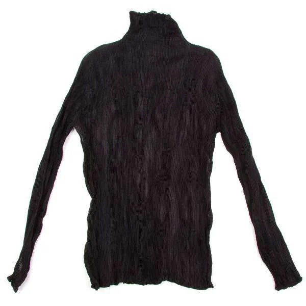 イッセイミヤケISSEY MIYAKEハイネック長袖プリーツカットソー 黒M (K