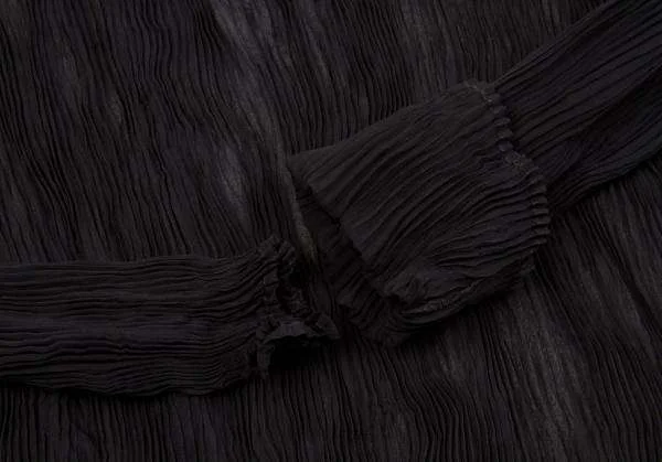 イッセイミヤケISSEY MIYAKEハイネック長袖プリーツカットソー 黒M (K