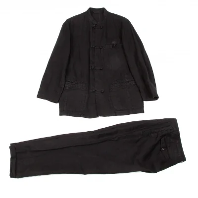 【SALE】パパスPapas リネンチャイナボタンマオカラーセットアップスーツ 黒