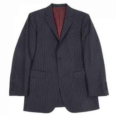 バーバリーブラックレーベルBURBERRY BLACK LABEL SUPER110sタスマニアウール使用ストライプジャケット 紺