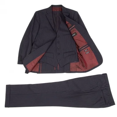 バーバリーブラックレーベルBURBERRY BLACK LABEL ストライプ３ピースセットアップスーツ 紺