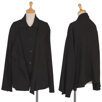 プルドゥpour deux ウール巻きロックレイヤードデザインシャツジャケット 黒