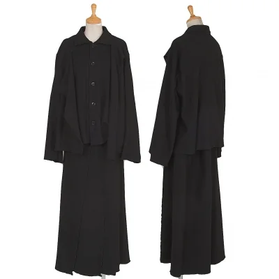 プルドゥpour deux ウール巻きロックセットアップスーツ 黒