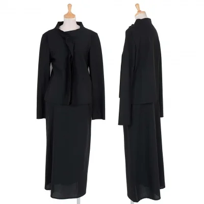 【SALE】ヨウジヤマモト ノアールYohji Yamamoto NOIR 裁ち切りデザインスタンドカラースナップボタンセットアップスーツ 黒