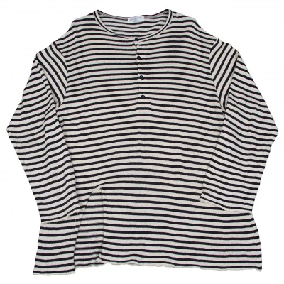 【SALE】ヨウジヤマモト プールオムYohji Yamamoto POUR HOMME コットンリネンボーダーヘンリーネックカットソー