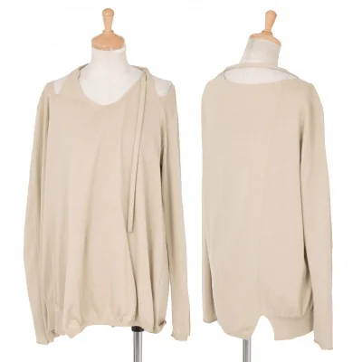 【SALE】プルドゥpour deux コットンシルクネック変形デザインニット