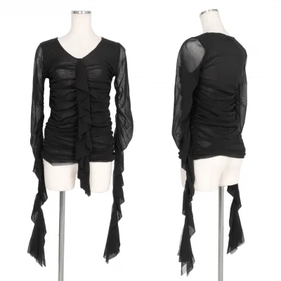 ジャンポールゴルチエ ソレイユJean Paul GAULTIER SOLEIL ギャザードレープパワーネットトップス 黒