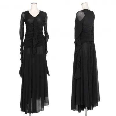 ジャンポールゴルチエ ソレイユJean Paul GAULTIER SOLEIL ギャザードレープトップスパワーネットセットアップ 黒