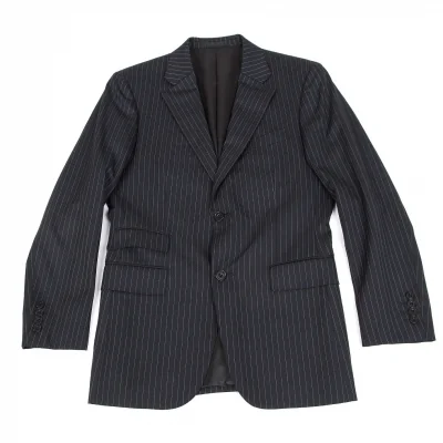 バーバリーブラックレーベルBURBERRY BLACK LABEL SUPER100'sウールシルクストライプジャケット 紺