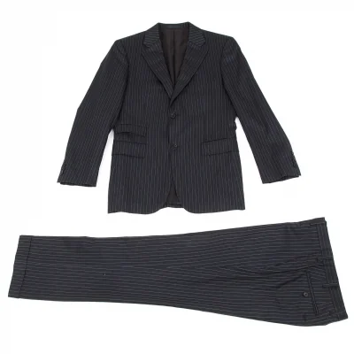 バーバリーブラックレーベルBURBERRY BLACK LABEL SUPER100'sウールシルクストライプセットアップスーツ 紺