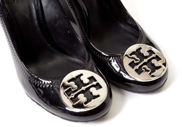 大人女性の トリーバーチTORY BURCH パテントウェッジソールパンプス 黒6M 靴