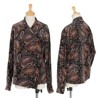 【SALE】ケンゾー パリスKENZO PARIS コットンペイズリー柄変形ノーカラージャケット 黒青マルチ