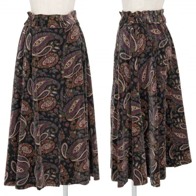 ケンゾー パリスKENZO PARIS コットンペイズリー柄フロントボタンフレアスカート 黒青マルチ