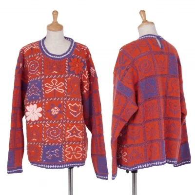 【SALE】ケンゾーKENZO JUNGLE ポップ柄ブロック切替ニット 朱赤青他